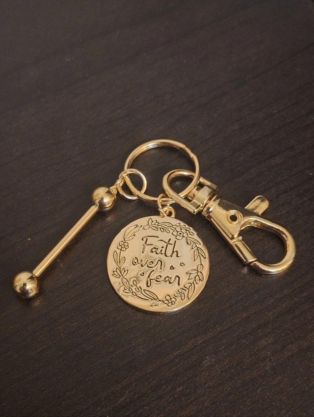 Faith Over Fear Gold Tone Bag Charm Keychain
